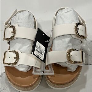 NWT Size 1 Girls Off White Sandals with Gold Buckles